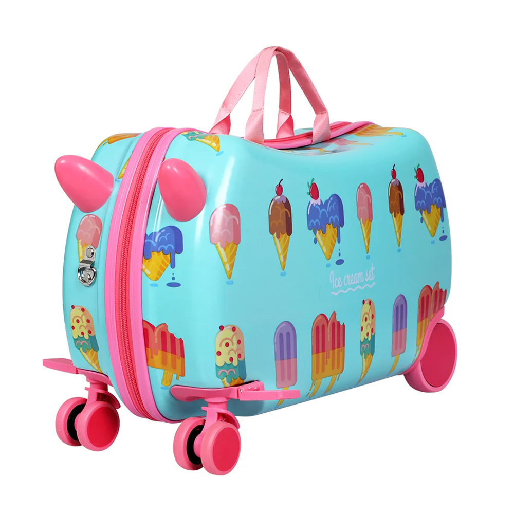 17inch Kids Ride On Luggage Children Suitcase Trolley Travel - Ice Cream - Nurns