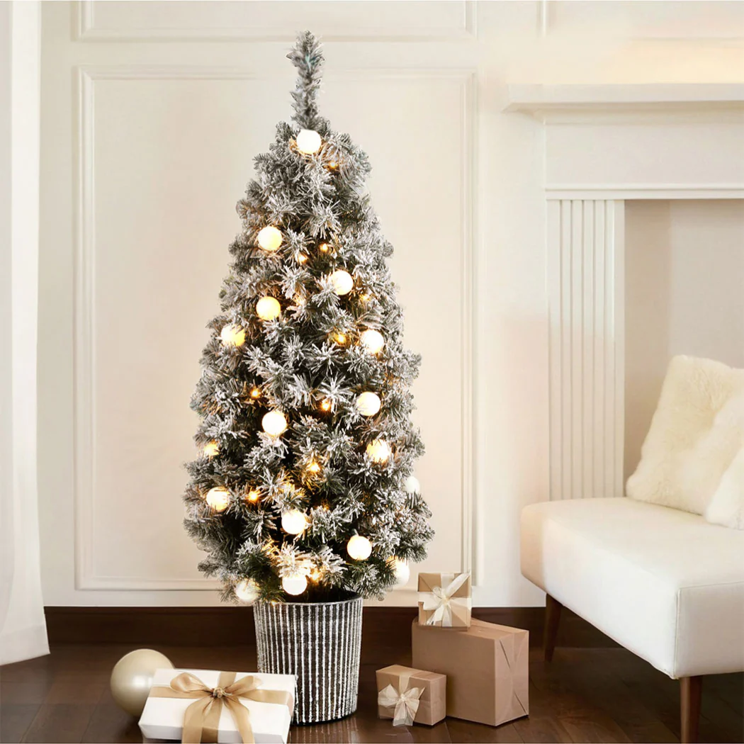 4ft 1.2m 80 LED Christmas Tree Potted Snowy Xmas Tree - Nurns