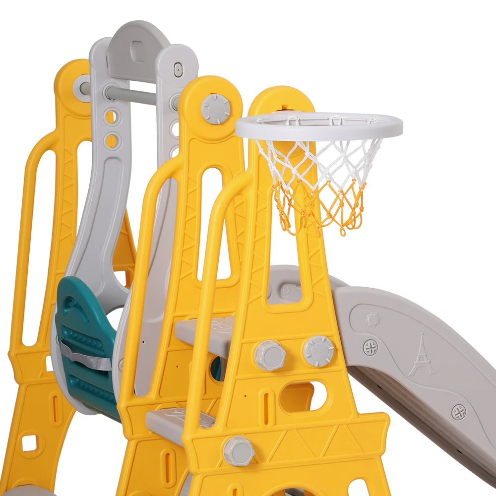 140cm Kids Slide Swing Set Basketball Outdoor Toys Adjustable Height - Green - Nurns