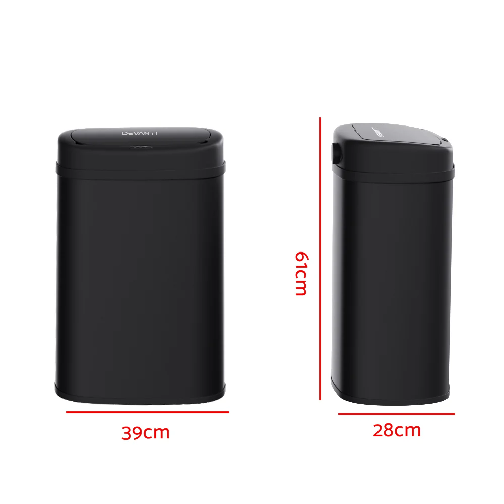 50L Sensor Bin Motion Rubbish Automatic - Black - Nurns