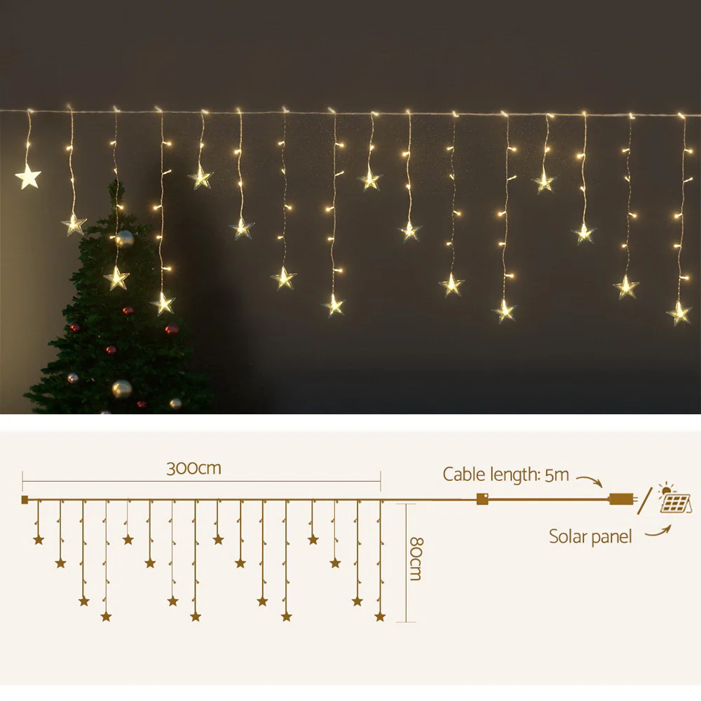 3M Christmas Icicle Lights String Lights 80 LED Solar Powered - Nurns