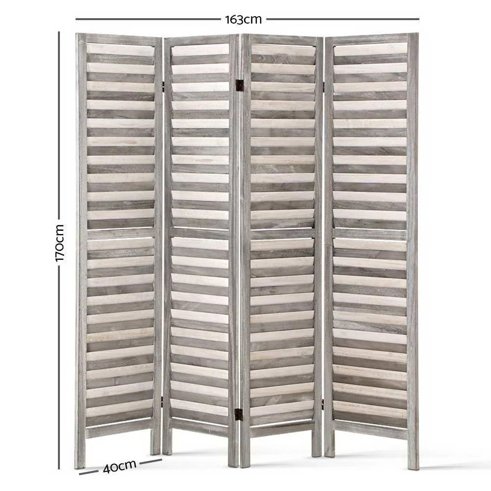4 Panel Room Divider Screen 163x170cm Louver - Grey - Nurns