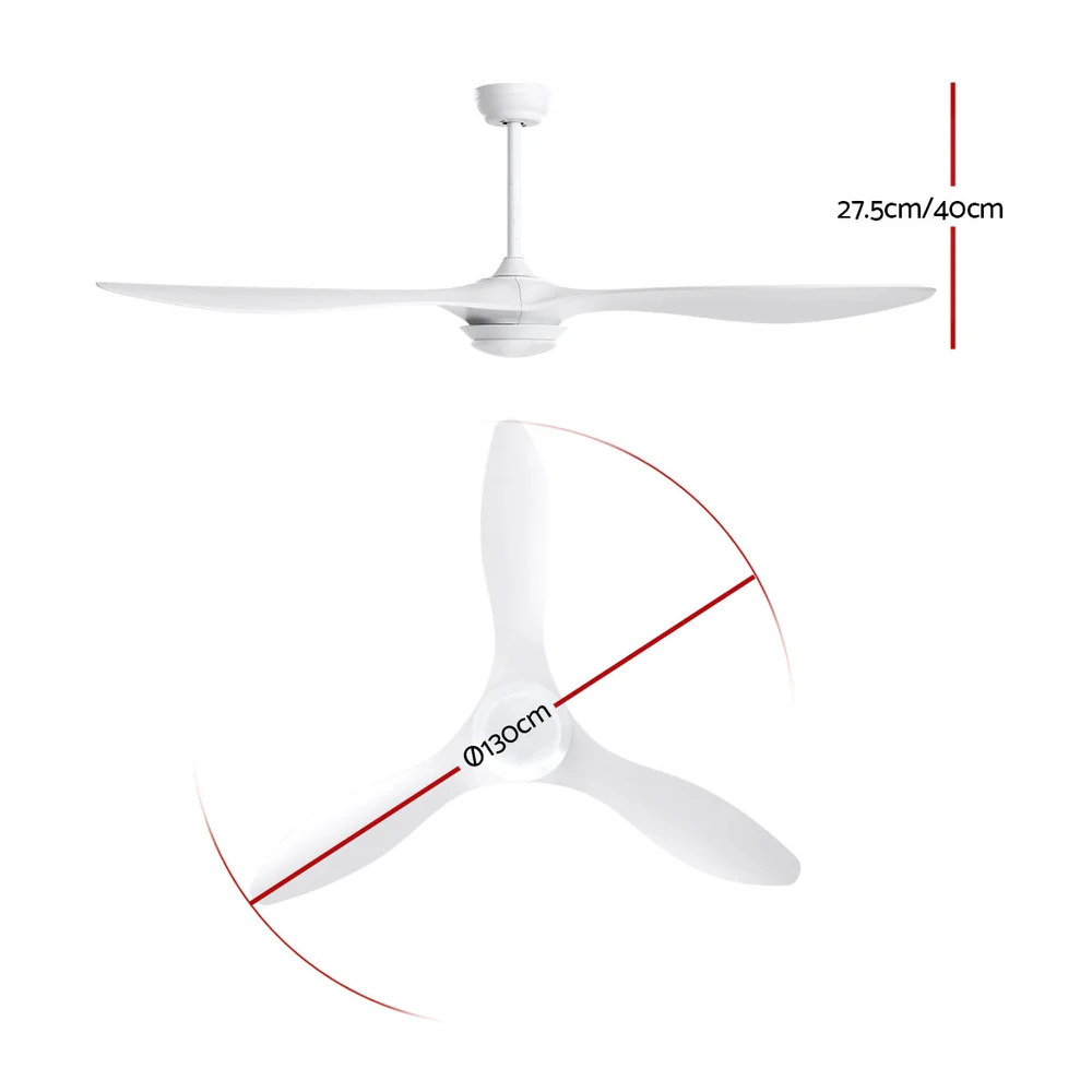 52'' Ceiling Fan With Light Remote DC Motor 3 Blades 1300mm - Nurns