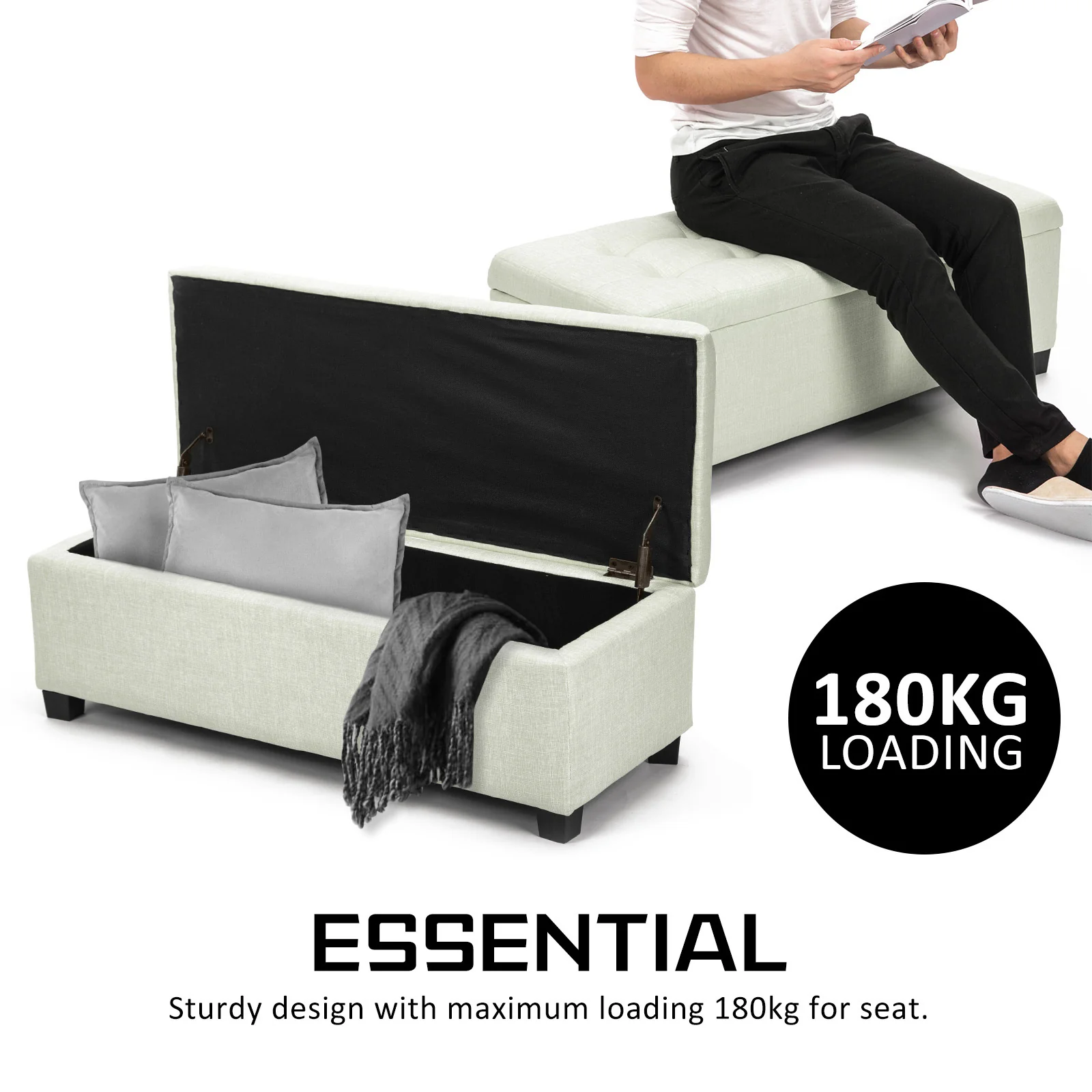 102cm Storage Ottoman Stool Fabric - Light Green - Nurns