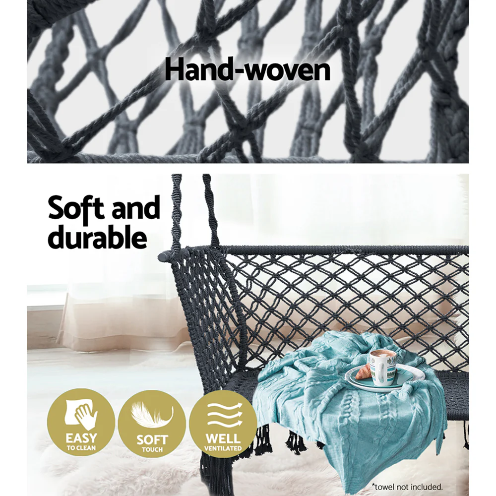 2-Seater Hammock Chair Outdoor Portable Camping Hammocks - Grey - Nurns