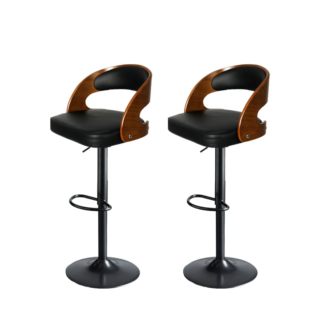 110.5cm Lille Bar Stools Kitchen Gas Lift Wooden Beech Stool Chair Swivel Barstools - Black - Nurns