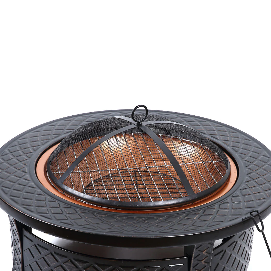 3 in 1 Outdoor Garden Fire Pit BBQ Firepit Brazier Round Stove Patio Heater - Nurns