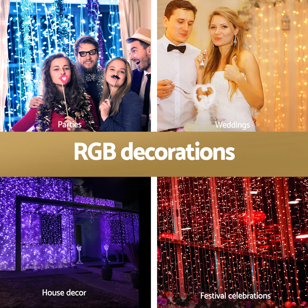 3M x 6M 960 LED Bulbs Christmas Lights Curtain String Light RGB Remote - Multicolour - Nurns