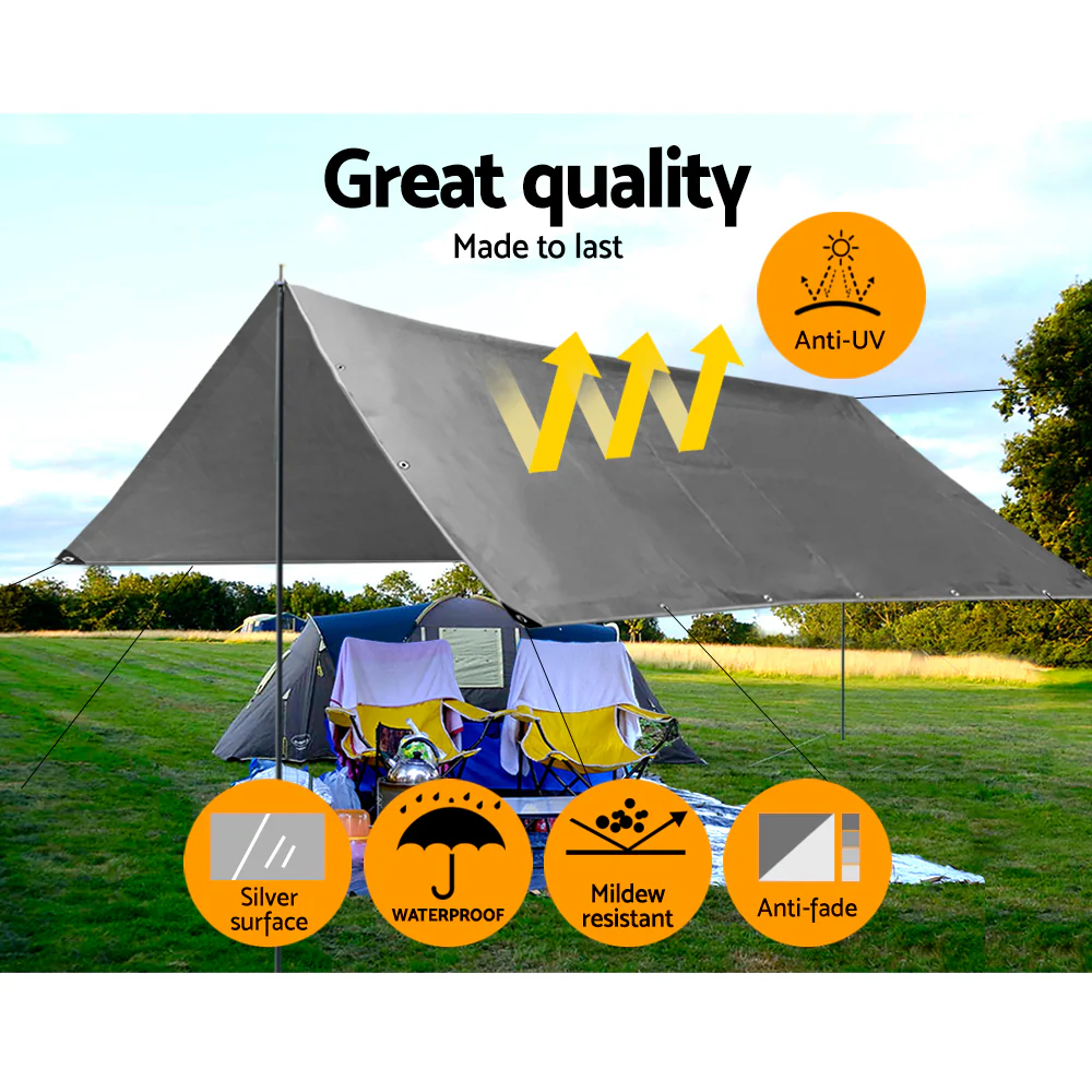 3x4.5m Tarp Camping Tarps Poly Tarpaulin Heavy Duty Cover 180gsm Silver - Nurns