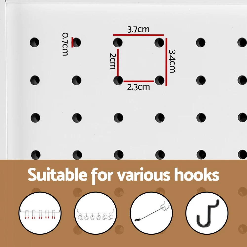 4 Panel Room Divider Screen 164x170cm Pegboard - White - Nurns