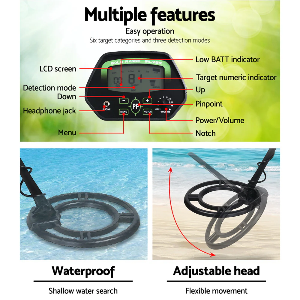 250cm LCD Screen Metal Detector with Headphones - Black - Nurns
