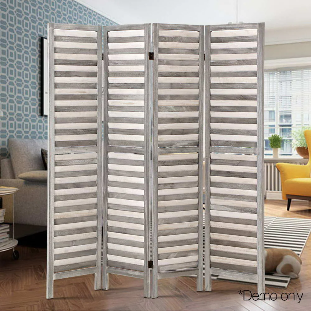 4 Panel Room Divider Screen 163x170cm Louver - Grey - Nurns