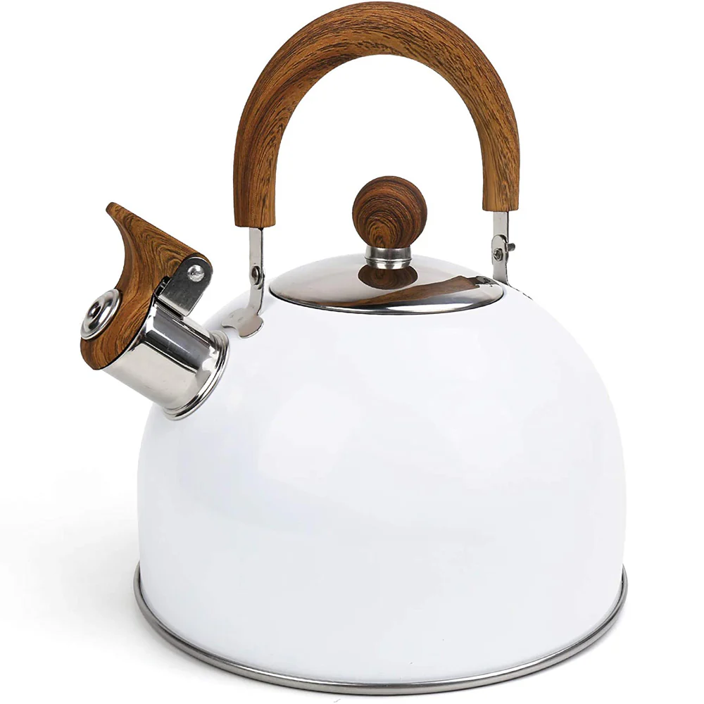 2.5 Liter Tea Whistling Kettle Stainless Steel Modern Whistling Tea Pot for Stovetop White - Nurns
