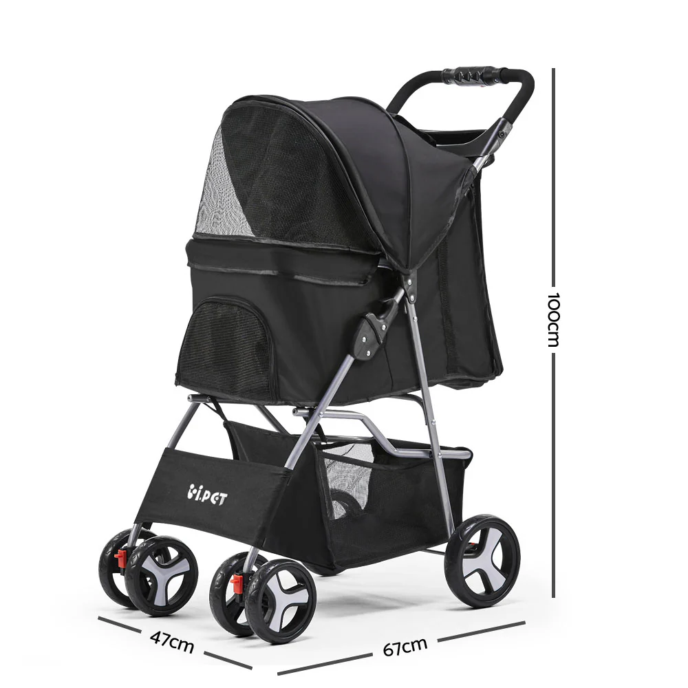 4 Wheel Pet Stroller - Black - Nurns