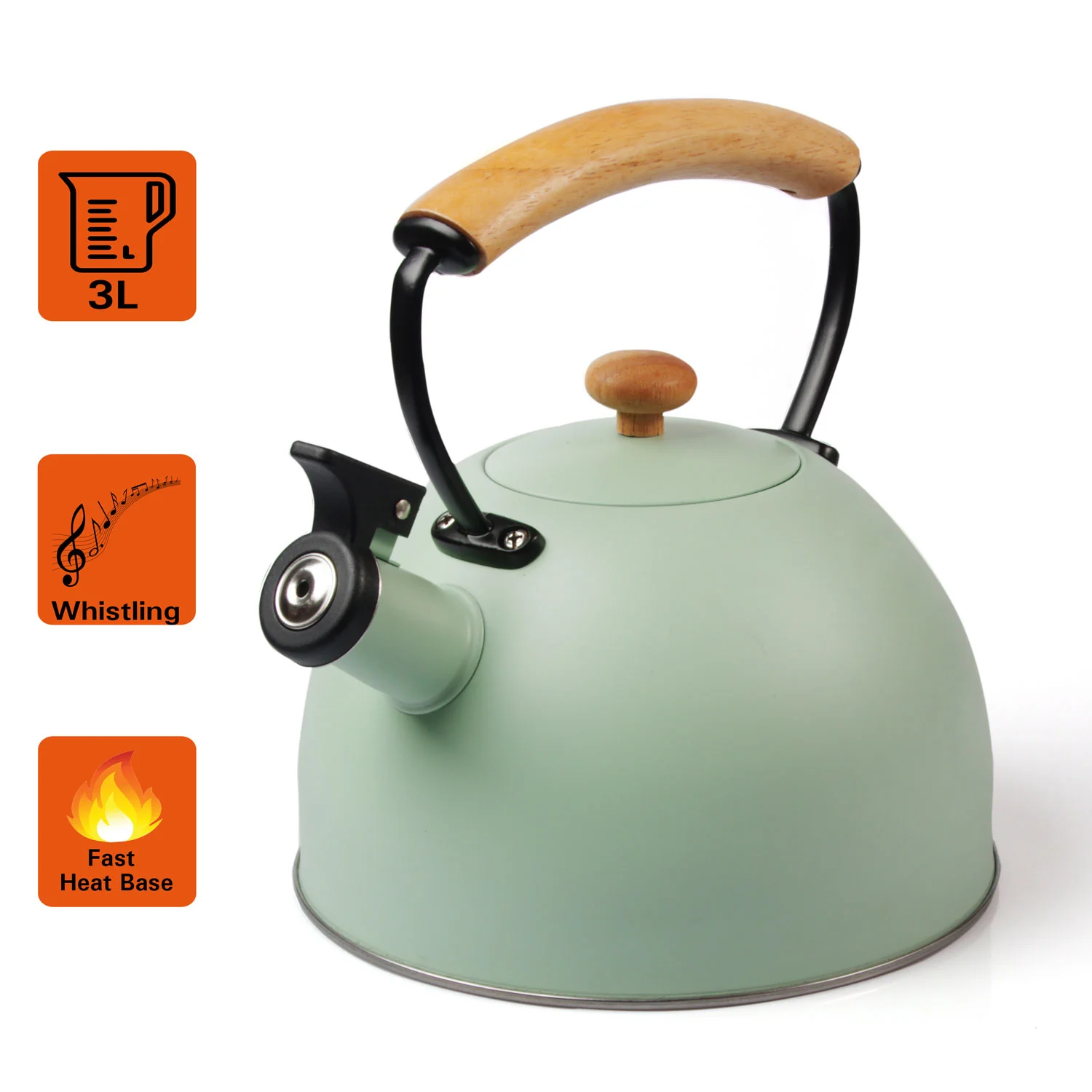 3 Liter Tea Whistling Kettle Stainless Steel Modern Whistling Tea Pot for Stovetop - Nurns