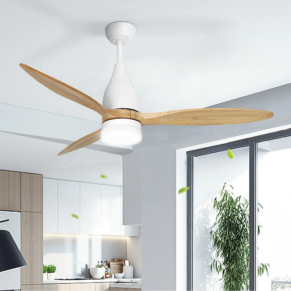 52'' Ceiling Fan LED Light Remote Control Wooden Blades Timer 1300mm - Nurns