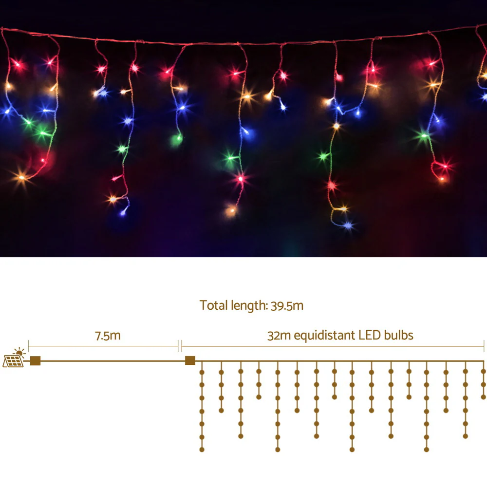 32M Christmas Lights Solar Icicle String Light 960 LED - Multi-coloured - Nurns