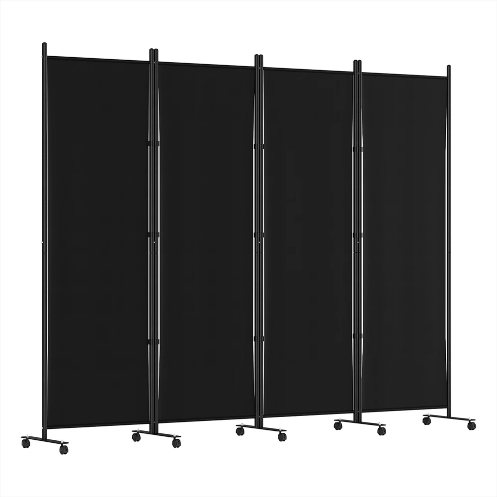 4 Panel Room Divider Screen 217cm Wheel Fabric - Black - Nurns