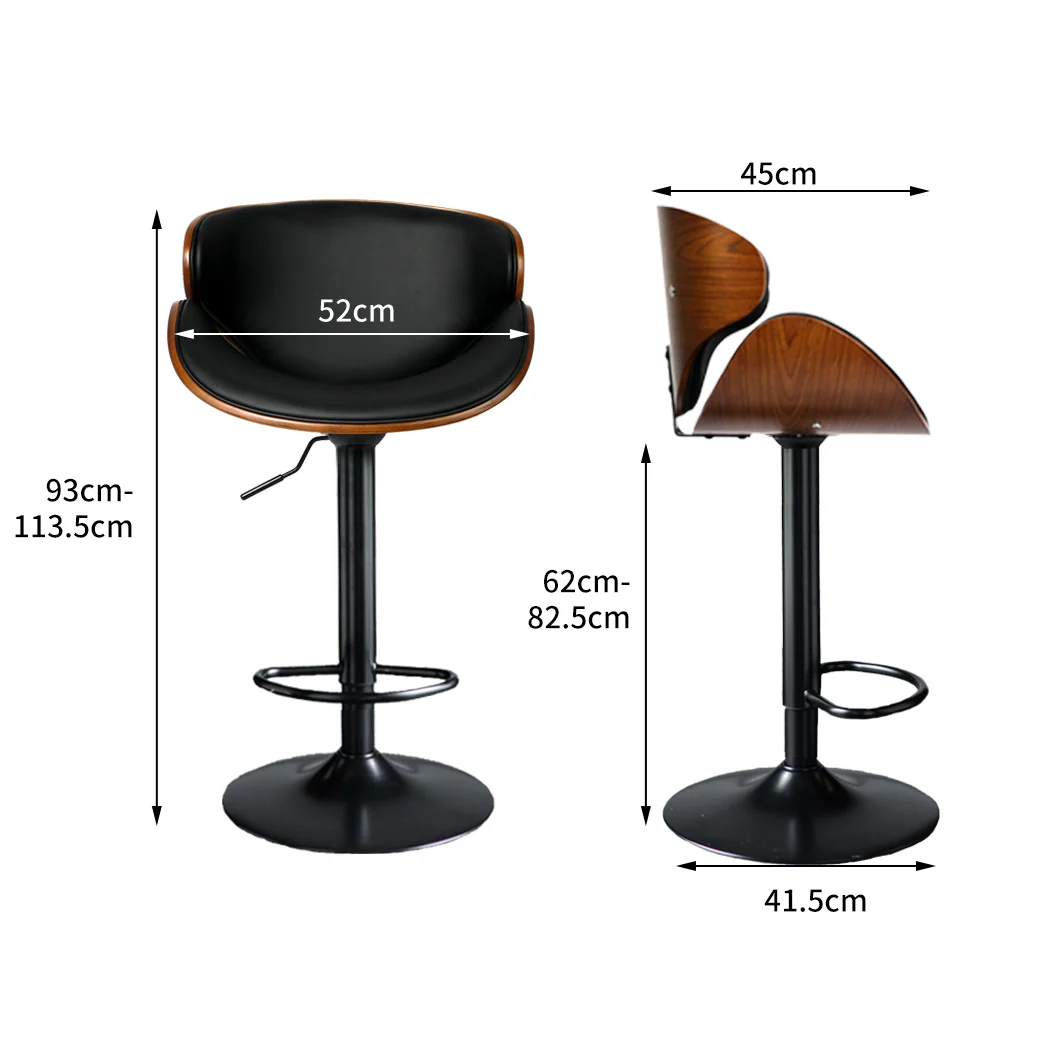 113.5cm Copenhagen Bar Stools Kitchen Gas Lift Wooden Beech Stool Chair Swivel Barstools - Black - Nurns