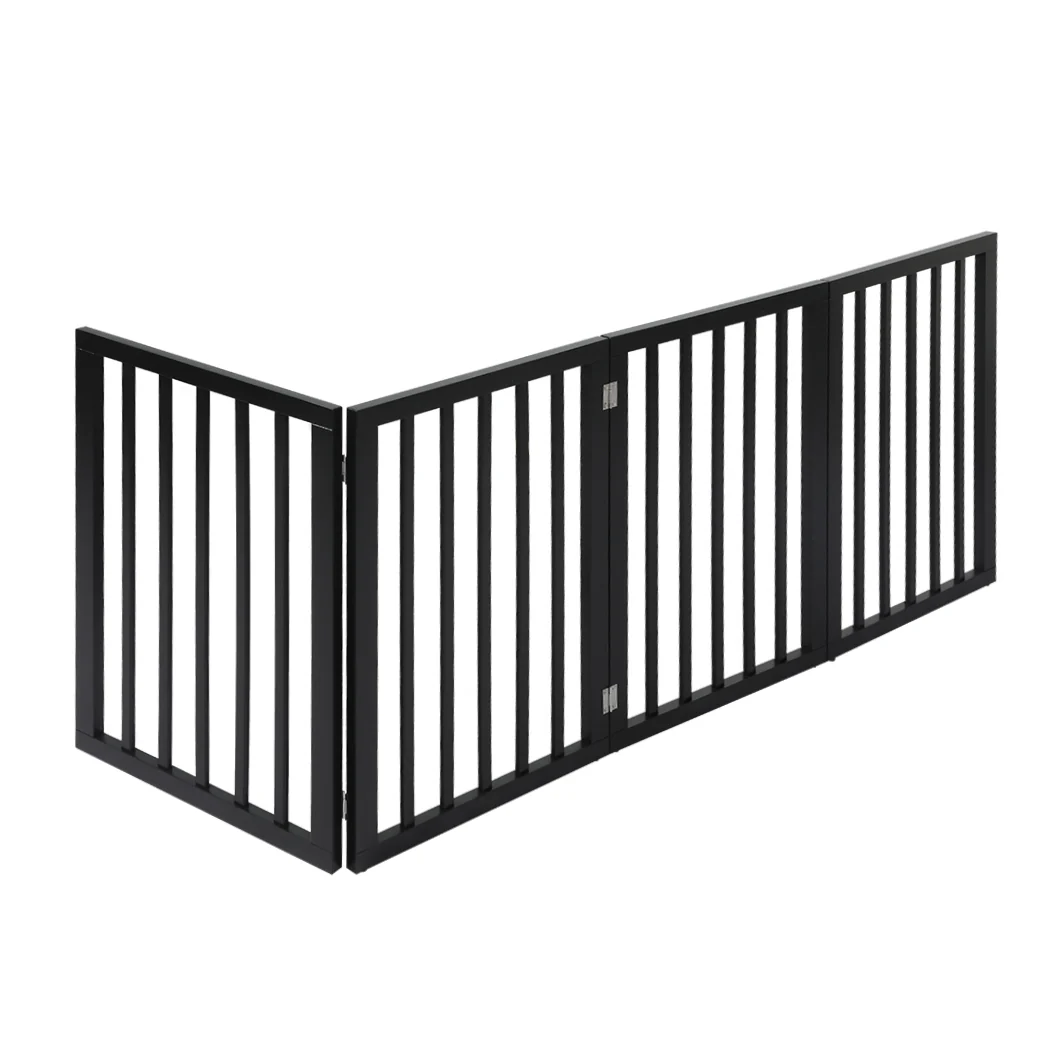 4 Panels Wooden Pet Gate Dog Fence Safety Stair Barrier Security Door Black - Nurns