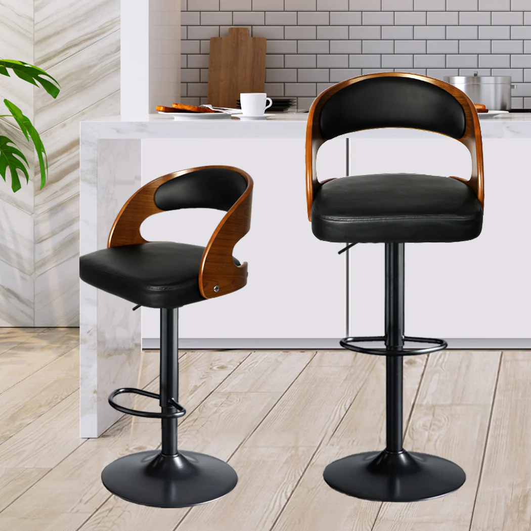 110.5cm Lille Bar Stools Kitchen Gas Lift Wooden Beech Stool Chair Swivel Barstools - Black - Nurns