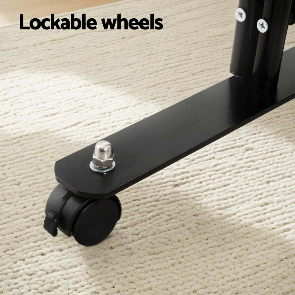 4 Panel Room Divider Screen 217cm Wheel Fabric - Black - Nurns