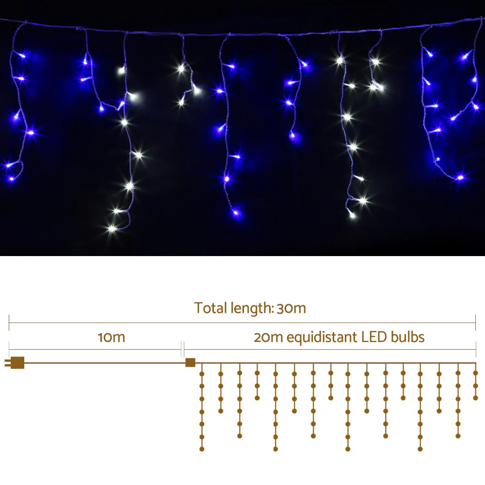 20M Christmas Lights Icicle Light 800 LED - Blue White - Nurns