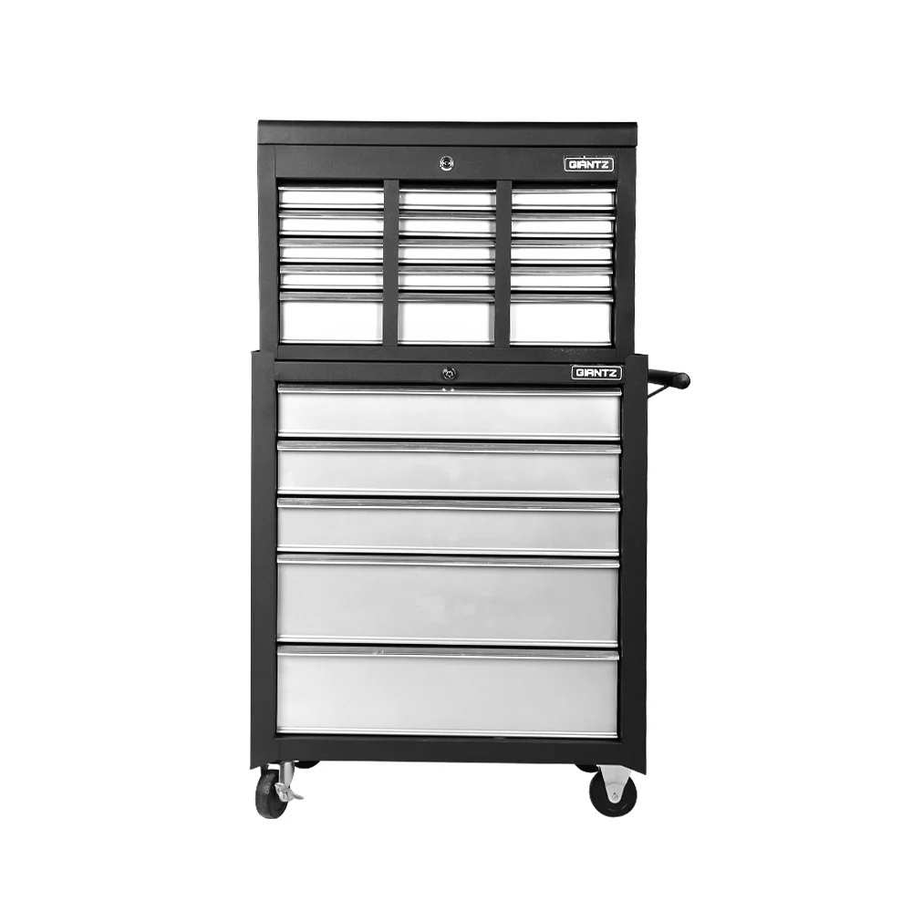 14 Drawers Toolbox Chest Cabinet Mechanic Trolley Garage Tool Storage Box - Black & Silver - Nurns
