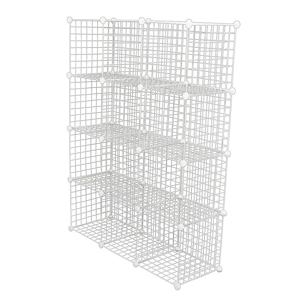 12 Cube Wire Grid Organiser Bookcase Storage Cabinet Wardrobe Closet White - Nurns