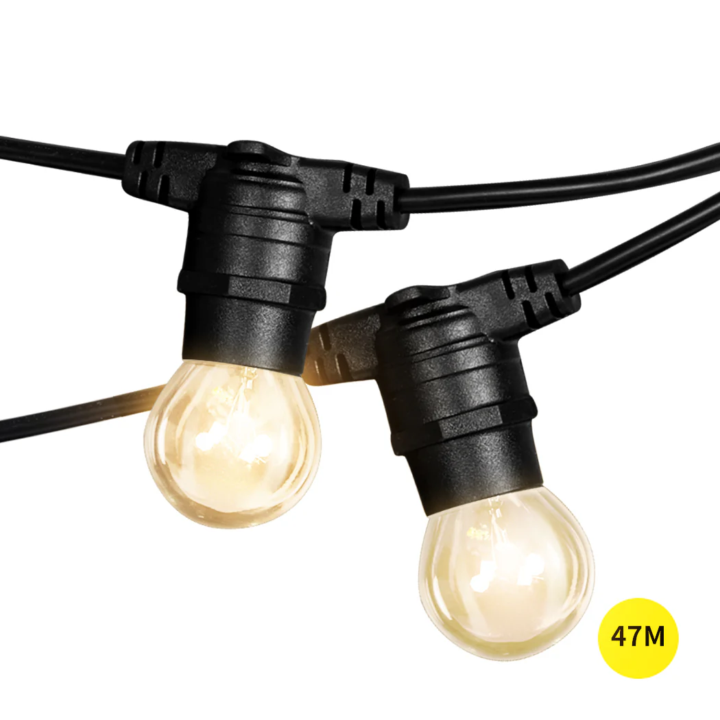 47M 50 LED Bulbs Festoon String Lights Kits Xmas Party Waterproof Indoor/Outdoor - Warm White - Nurns