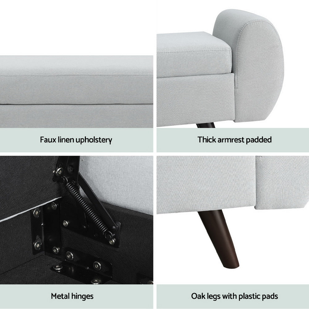 140cm Storage Ottoman Blanket Box Armrest - Grey - Nurns