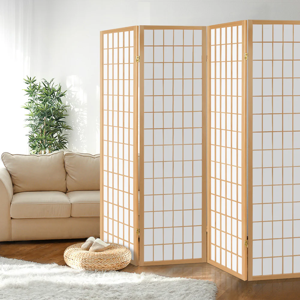 4 Panel Room Divider Screen 174x179cm - Natural - Nurns
