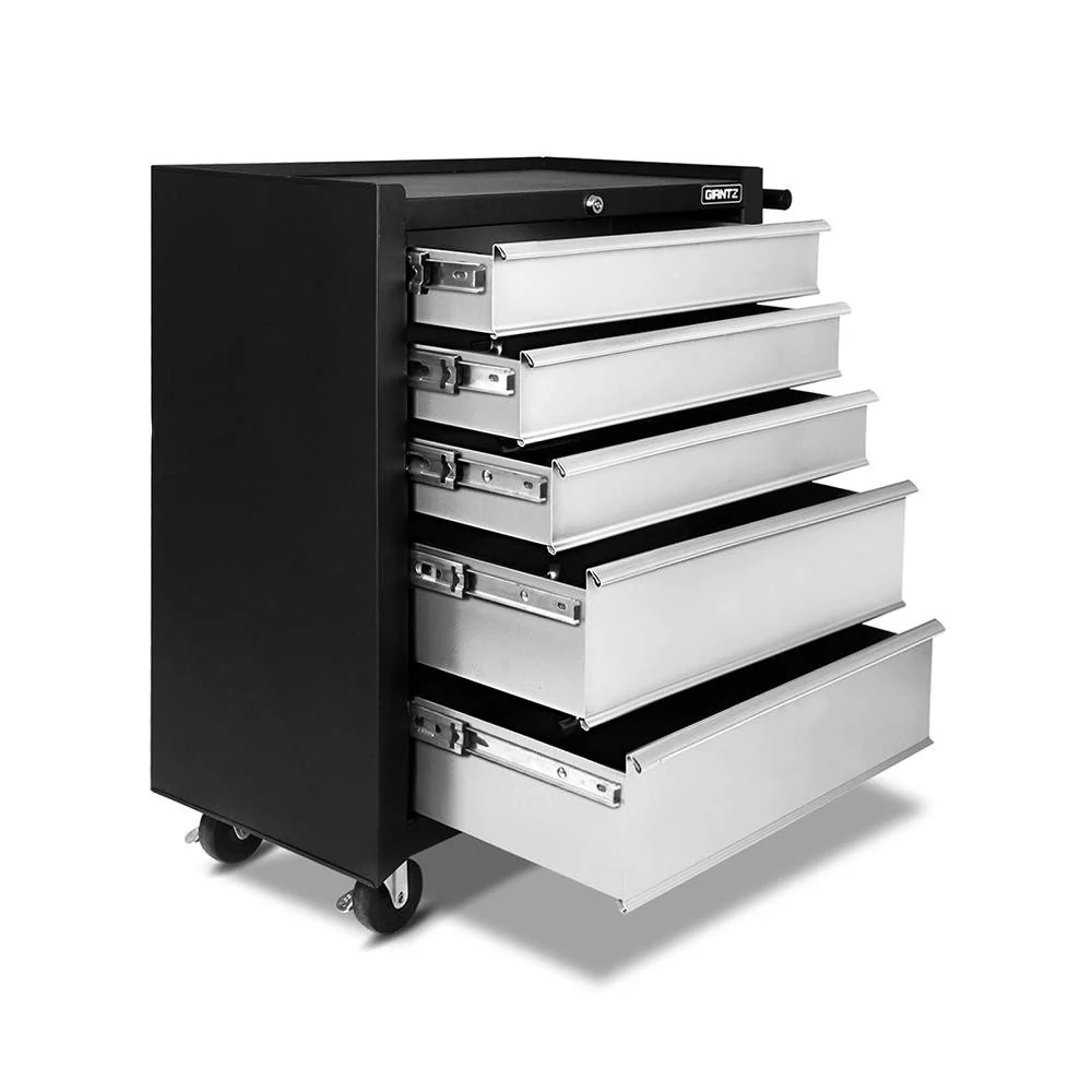 5 Drawer Mechanic Tool Box Cabinet Storage Trolley - Black & Grey - Nurns