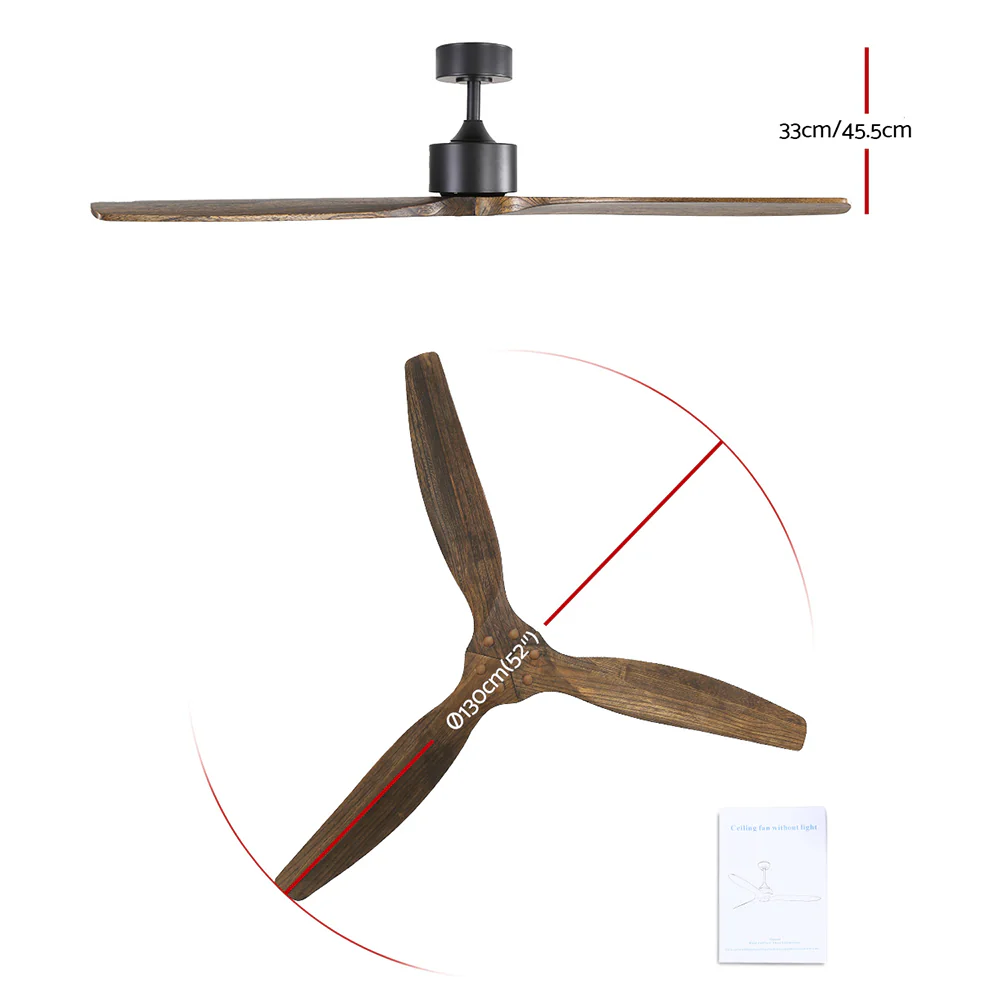 52'' Ceiling Fan With Remote Control Fans 3 Wooden Blades Timer 1300mm - Nurns