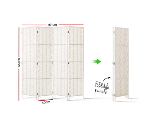 4 Panel Room Divider Screen 163x170cm Woven - White - Nurns