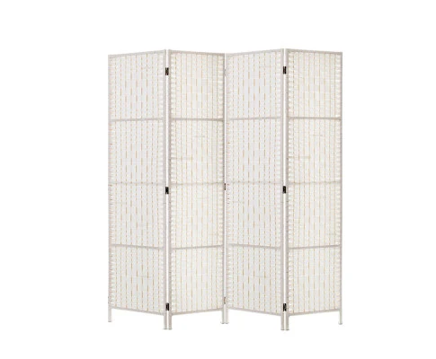 4 Panel Room Divider Screen 163x170cm Woven - White - Nurns