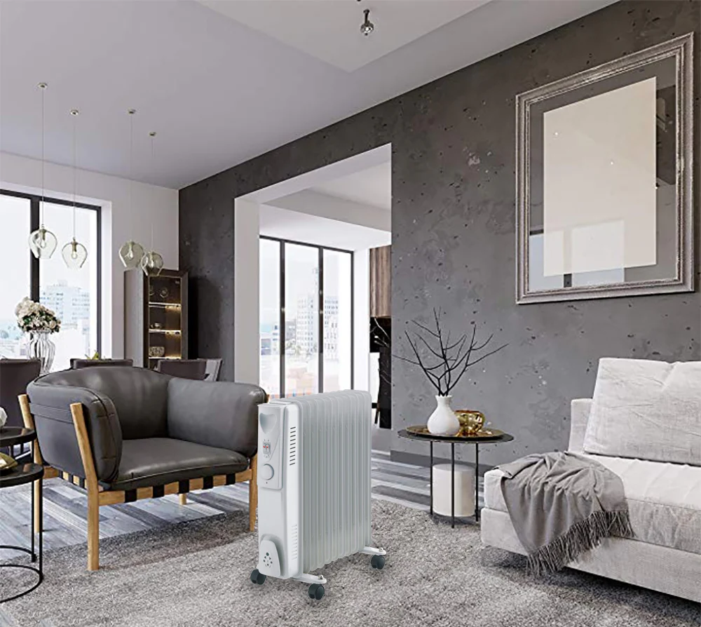 11-Fin Oil Column Heater 2400W w/ 3 Heat Settings & Wheels - Nurns