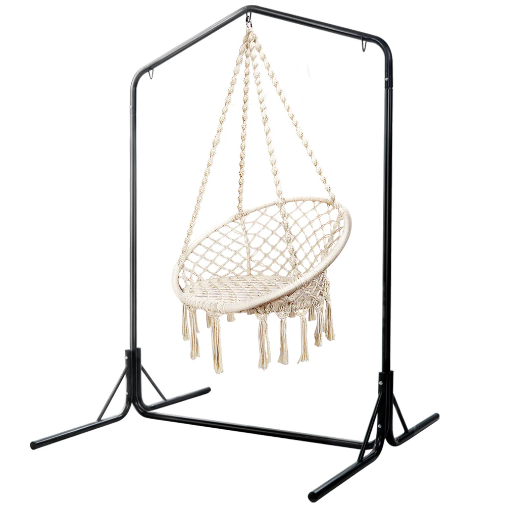 124cm Outdoor Hammock Chair with Stand Cotton Swing Relax Hanging - Cream - Nurns