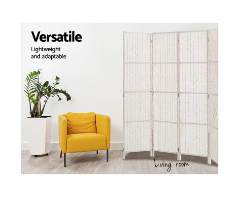 4 Panel Room Divider Screen 163x170cm Woven - White - Nurns