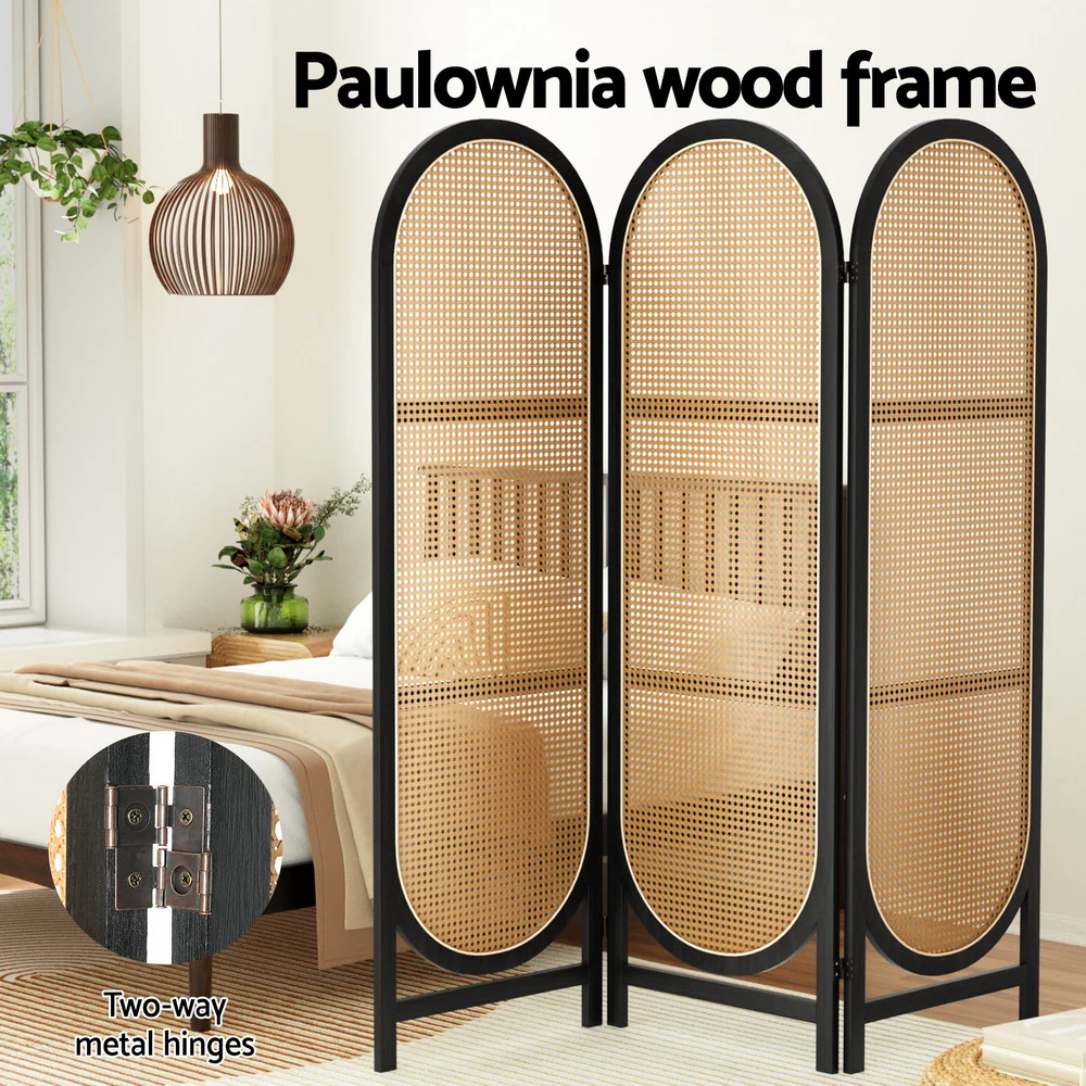 3 Panel Room Divider Screen 151x180cm Rattan - Brown - Nurns