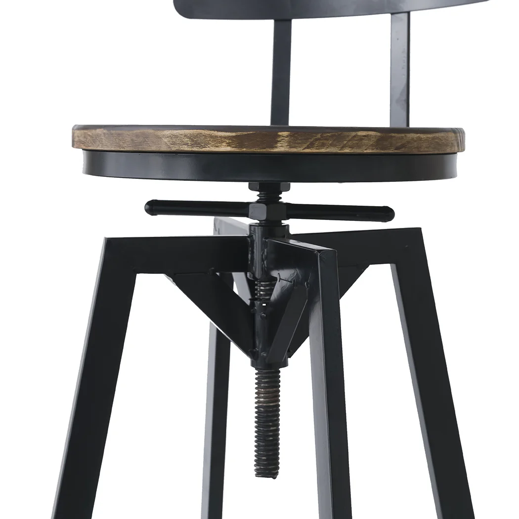 110cm Helsinki Industrial Adjustable Swivel Bar Stools with Back Wood Counter Chairs - Brown - Nurns