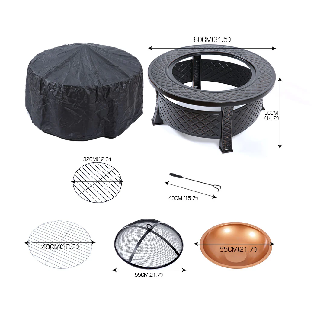 3 in 1 Outdoor Garden Fire Pit BBQ Firepit Brazier Round Stove Patio Heater - Nurns