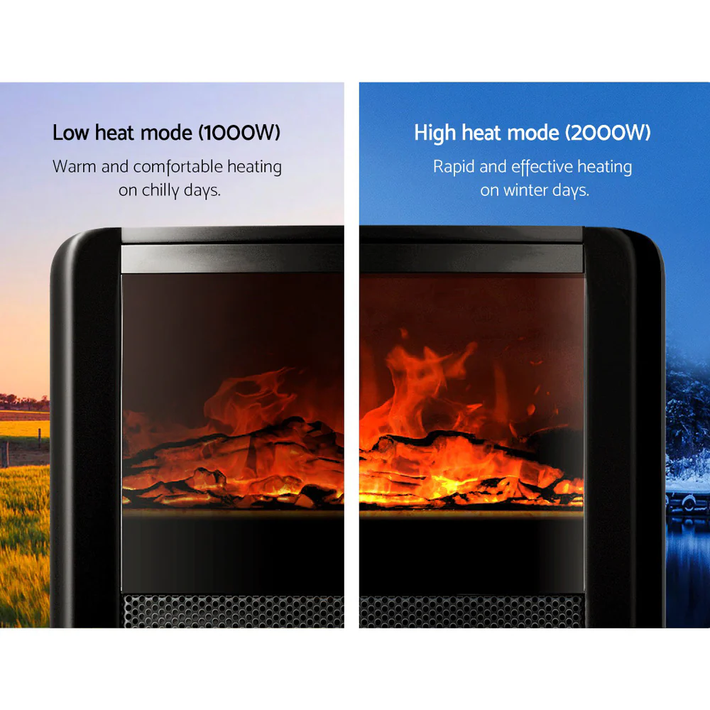 2000W Electric Fireplace Fire Heaters - Black - Nurns