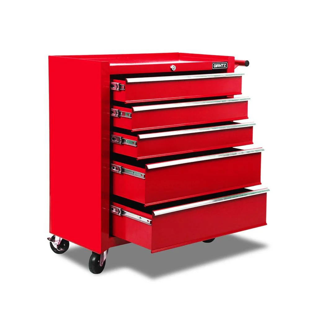 5 Drawer Mechanic Tool Box Cabinet Storage Trolley - Red - Nurns