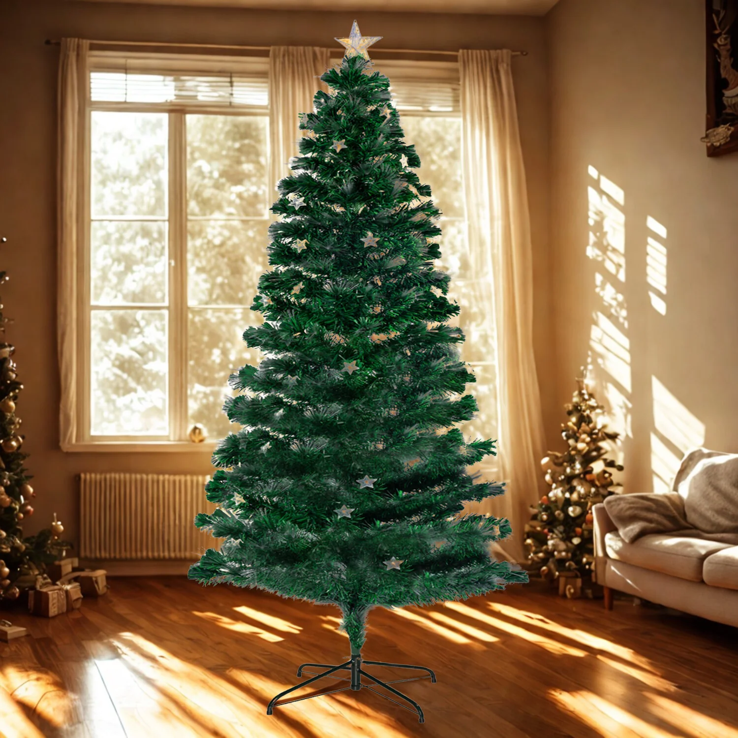 4ft 1.2m 150 Tips Enchanted Pre Lit Fibre Optic Christmas Tree Stars Xmas Decor - Nurns