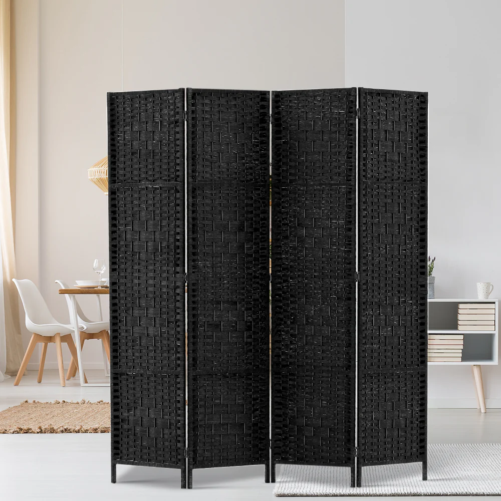 4 Panel Room Divider Screen 163x170cm Woven - Black - Nurns