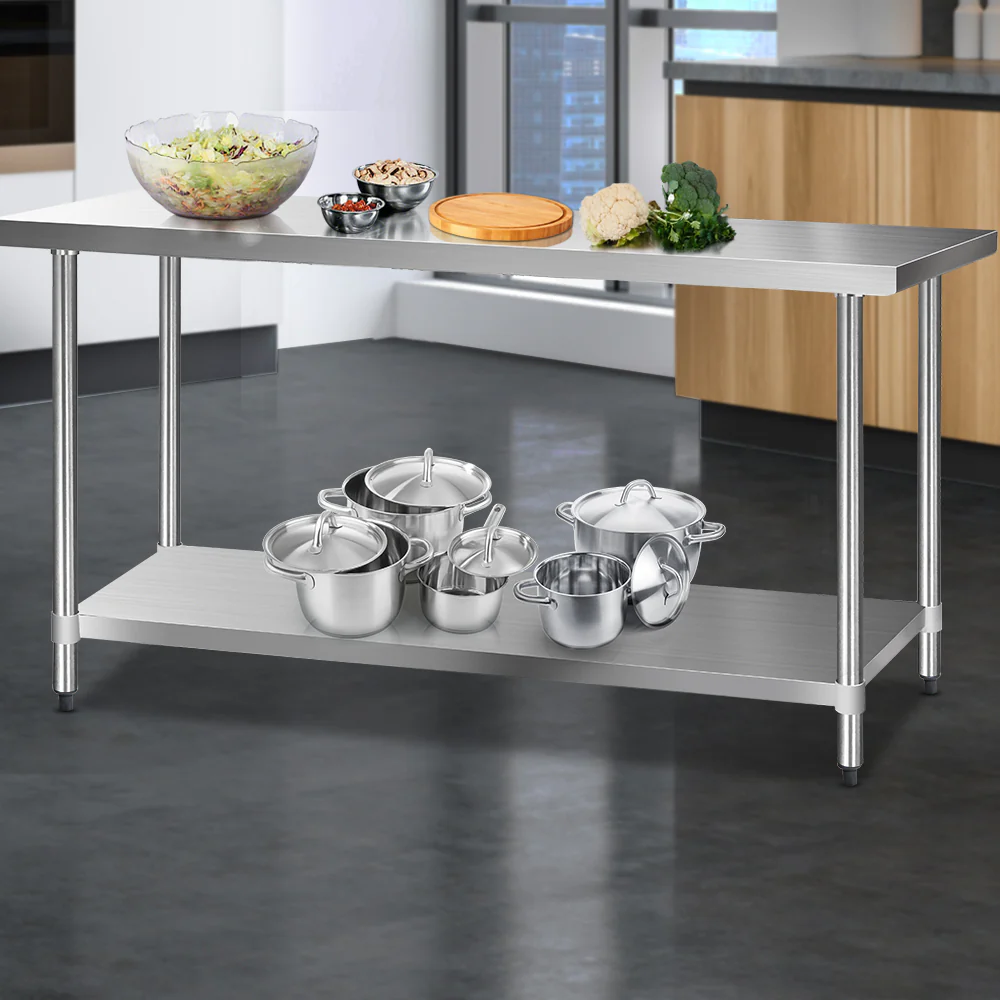 1829x610mm Commercial Stainless Steel Kitchen Bench - Nurns