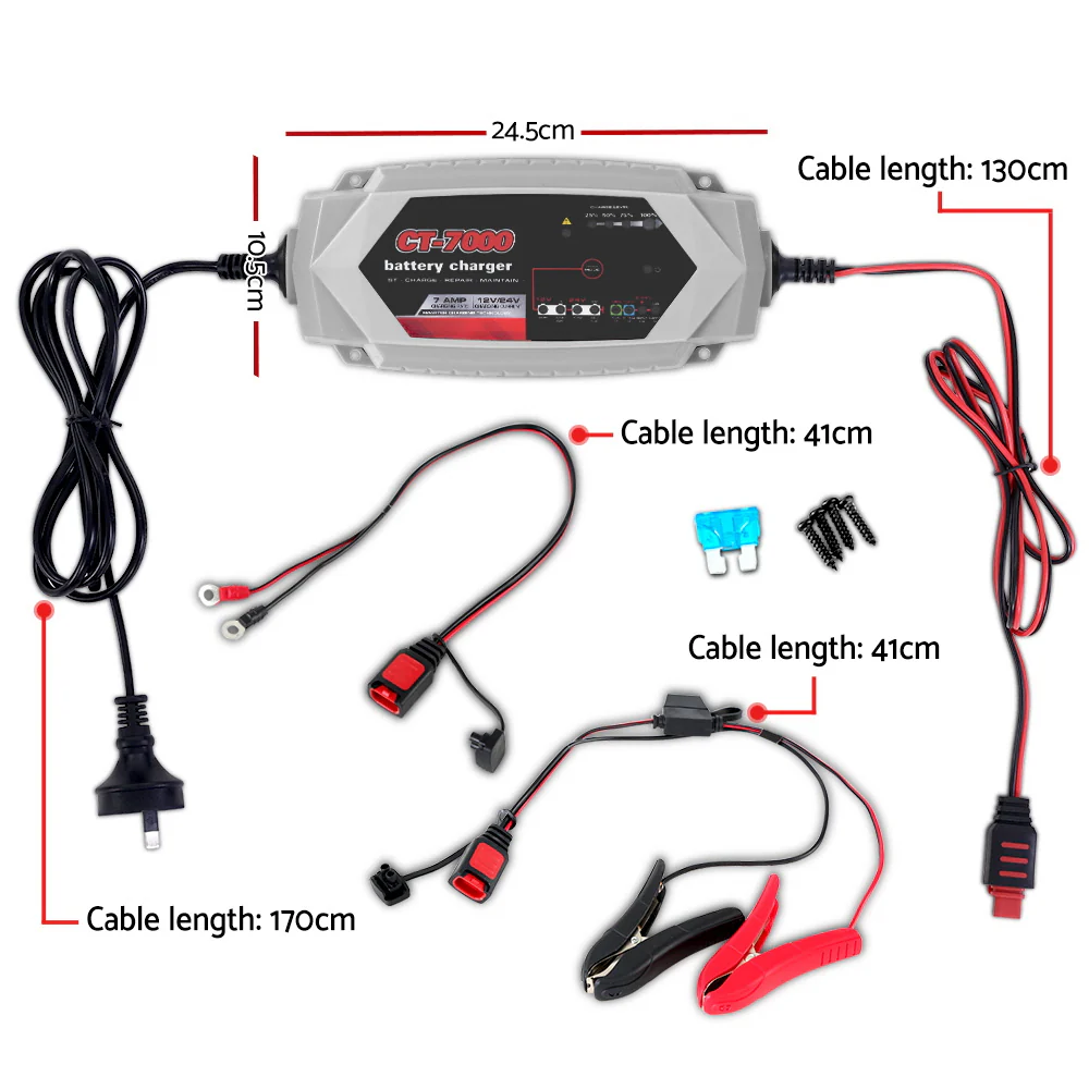 12V Automotive Car Battery Charger 24V 7Amp Vehicle Truck Chargers AGM - Nurns