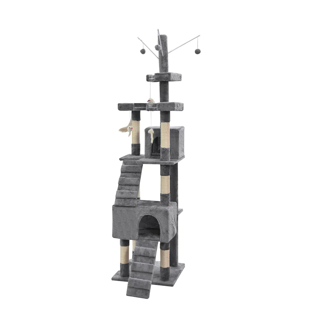 2.1M Cat Scratching Post Tree Gym House Condo Furniture Scratcher Tower - Grey - Nurns