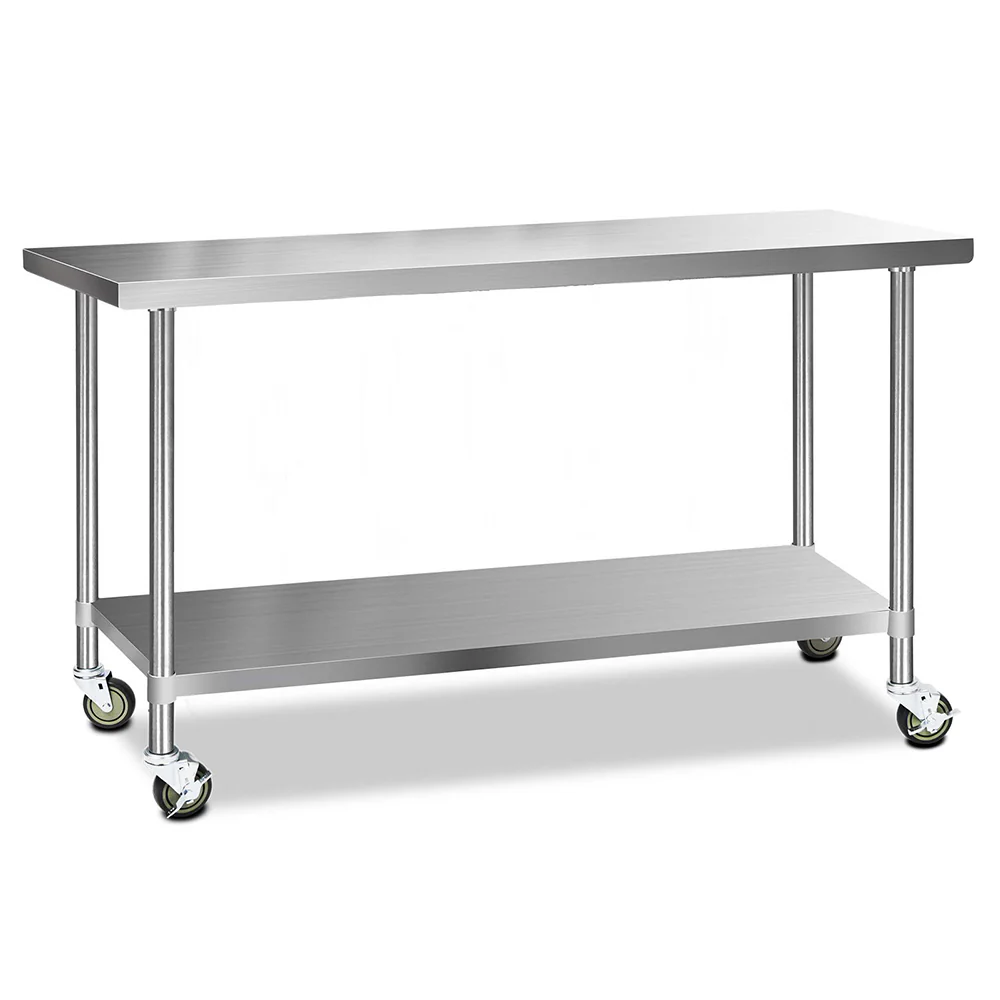 304 Stainless Steel Kitchen Benches Work Bench Food Prep Table with Wheels 1829Mmx610MM - Nurns